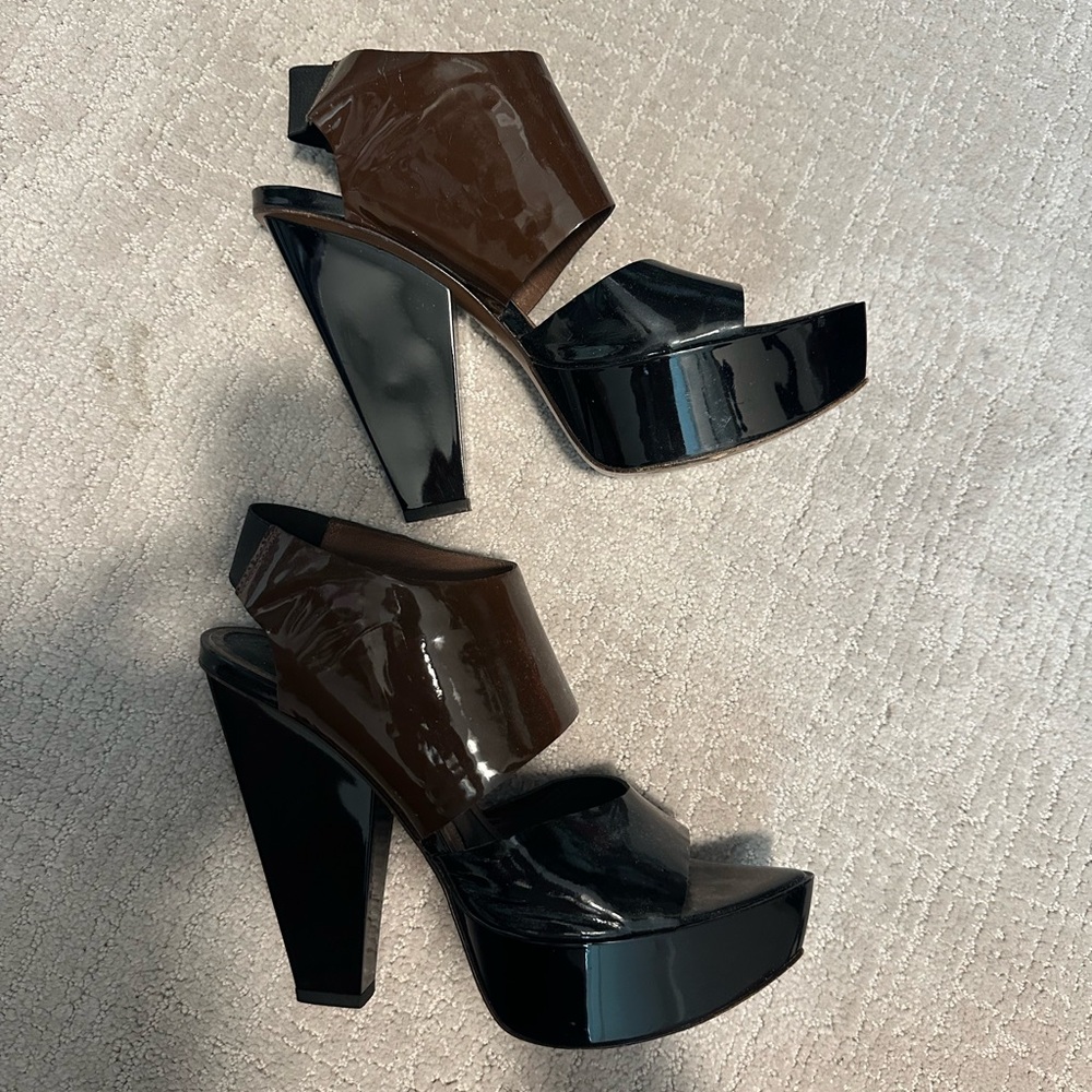 MARNI (Spring 2008 Collection) Patent Leather Heels Black Brown Size EU 37